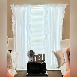 chic white ruffled short window 54” x 63” curtain set of 2 - lush decor!